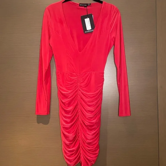 plt red ruched dress Staud Loren Ruched Mini Dress - Red - 30% Off